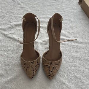 BAMBOO Tan Snake Print Heels